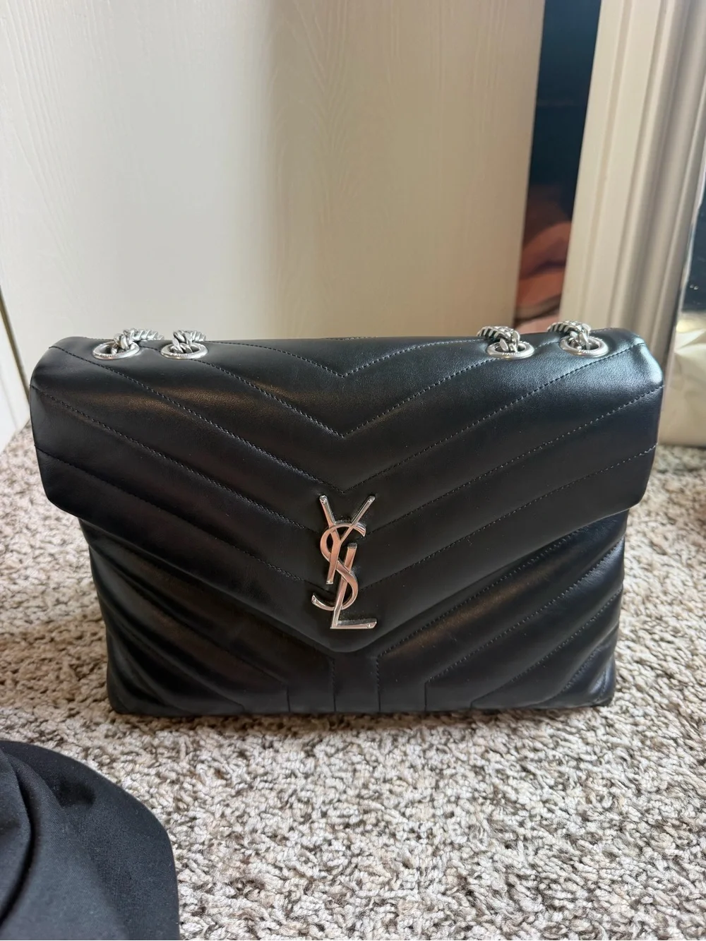 Saint Laurent Black Quilted Leather Shoulder Bag with Chain Strap
